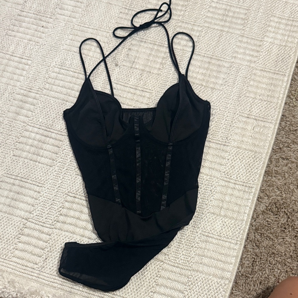 Black Mesh Bustier Bodysuit